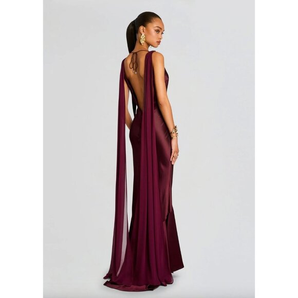 retrofete Julia Silk Draped Open Back Maxi Dress Port Womens Size Small - Picture 1 of 14